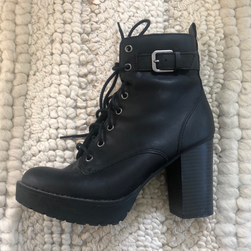 Black leather booties